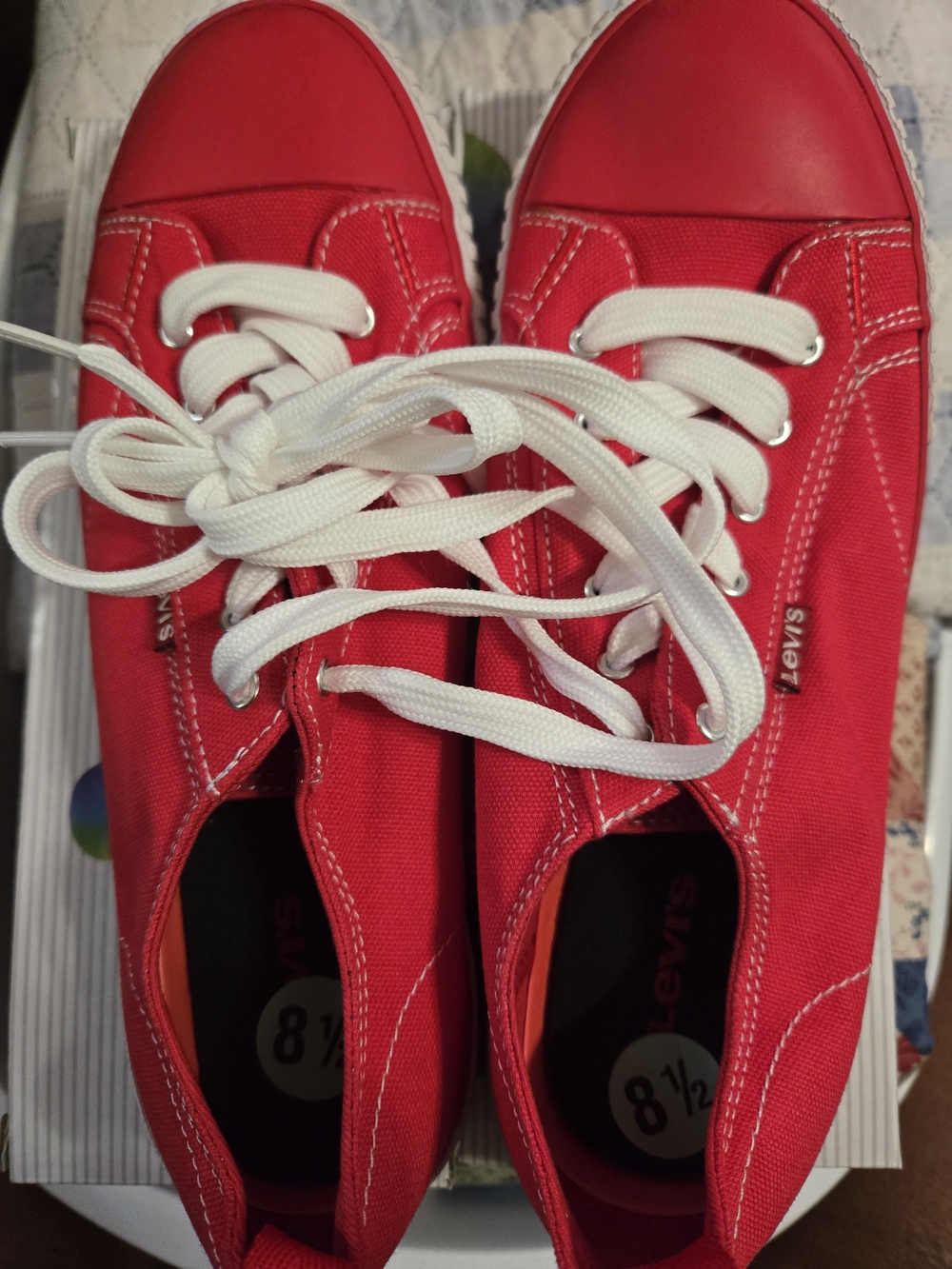 Levi's Women's Bright Red Canvas Lace-Up Sneakers with White Laces